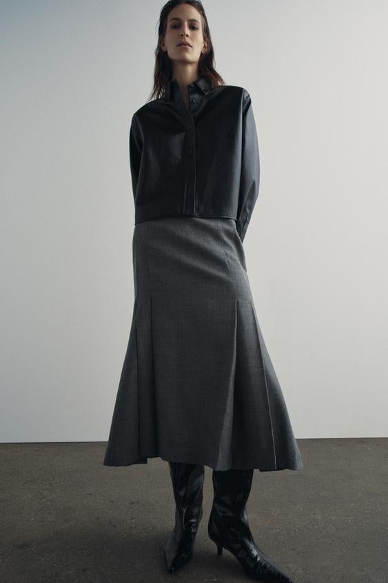 Grijze wollen midi rok Zara XL (42/44), Verzenden, Zara, Maat 46/48 (XL) of groter, Nieuw