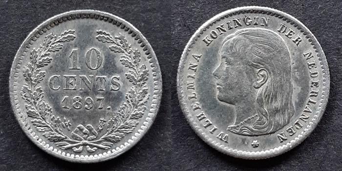 10 cent 1897 hangend haar Pr, Postzegels en Munten, Munten | Nederland, Verzenden, Koningin Wilhelmina, 10 cent, Zilver