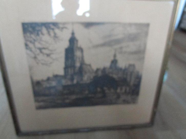 Mooie ets van Jan Poortenaar - Gezicht op Zutphen 1936, Antiek en Kunst, Kunst | Etsen en Gravures, Ophalen of Verzenden