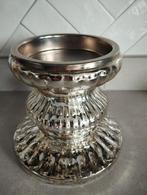 Zilverkleurige glazen kandelaar - 16 cm, Overige materialen, Ophalen of Verzenden, Zo goed als nieuw, Grijs