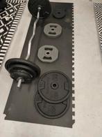Barbell ( EZ Curl Stang ) met totaal 74kg stalen gewichten, Sport en Fitness, Fitnessmaterialen, Ophalen, Zo goed als nieuw, Buik