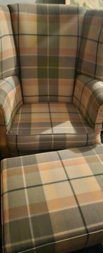 Klassieke Ruitstoel met Hocker, Huis en Inrichting, Fauteuils, Ophalen, Hout, Gebruikt, Klassiek