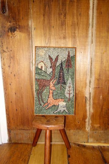 muurkunst met boslandscap mid-century * mozaiek van steen beschikbaar voor biedingen