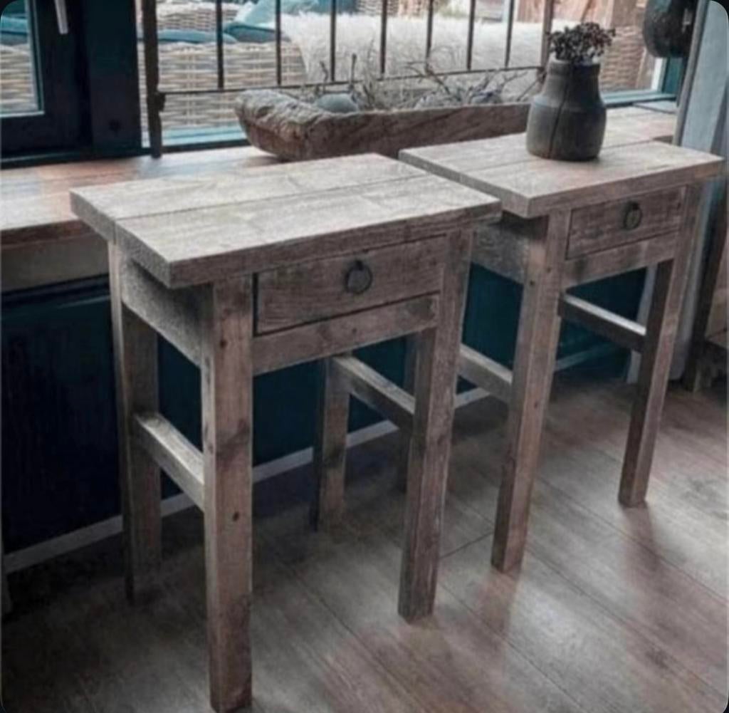 ~Stoer Sober Landelijk Houten Set Nachtkastjes~, Ophalen of Verzenden, Zo goed als nieuw