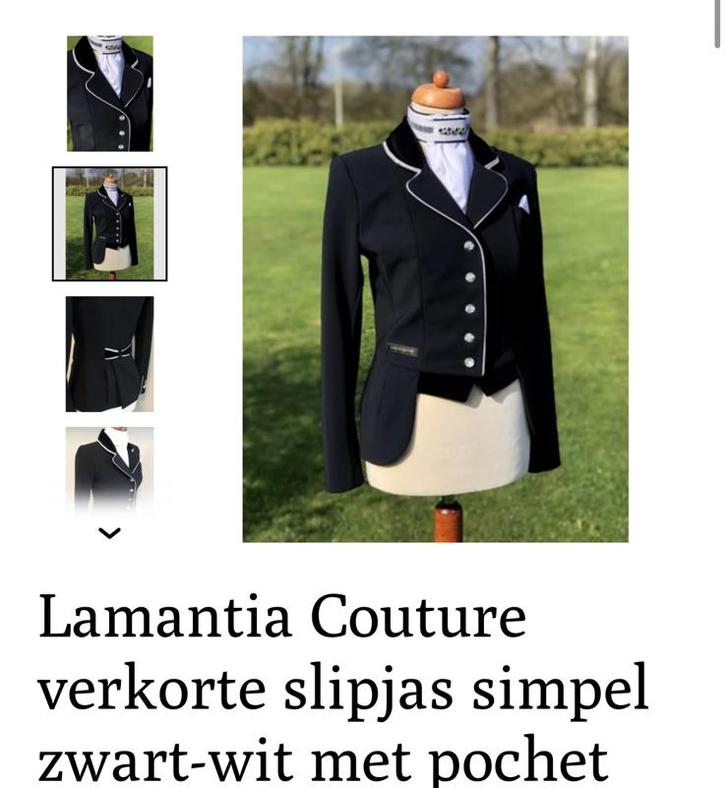 Lamantia Couture Slipjas Zwart-Wit Swarovski maat 36, Dieren en Toebehoren, Paardrijkleding, Zo goed als nieuw, Dressuur, Ophalen