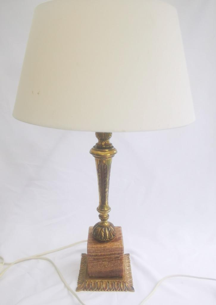 vintage tafellamp Agaat steen onyx messing voet lampenkap, Huis en Inrichting, Lampen | Tafellampen, Zo goed als nieuw, Minder dan 50 cm