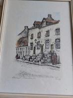Pentekening (ets) Abtstraat Maastricht, Antiek en Kunst, Kunst | Etsen en Gravures, Ophalen