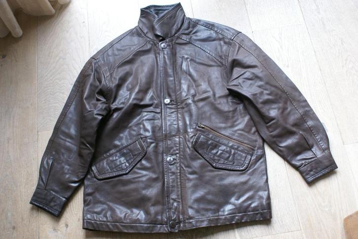Leren bruinen jas heren, Kleding | Heren, Jassen | Winter, Zo goed als nieuw, Maat 56/58 (XL), Zwart, Ophalen of Verzenden