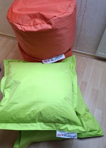 Sit&Joy Zitzak Poef + kussen - Nylon - Cool Lime -Hot Orange beschikbaar voor biedingen