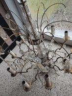 Antieke bronzen luchter met kristallen hangertjes, Ophalen of Verzenden, Gebruikt