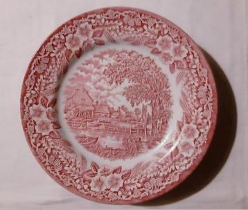 Broadhurst rood set 6 Engelse ontbijtborden bloemen rand beschikbaar voor biedingen