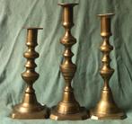 3 antieke Engelse koperen kandelaars, Ophalen of Verzenden, Koper of Brons