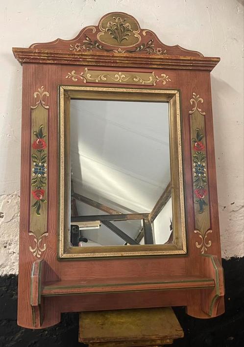 Vintage Voglauer spiegel groot handbeschilderd bloemen, Huis en Inrichting, Woonaccessoires | Spiegels, Gebruikt, 50 tot 75 cm