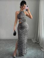 Lange elastische jurk met uitsparingen in luipaardprint, Kleding | Dames, Jurken, Zwart, Nieuw, Ophalen of Verzenden, Maat 34 (XS) of kleiner