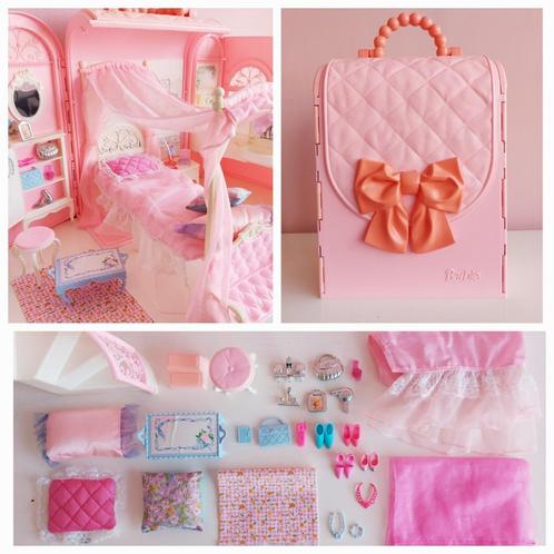 Vintage Barbie hemelbed slaapkamer badkamer koffer 1998, Verzamelen, Speelgoed, Zo goed als nieuw, Ophalen of Verzenden