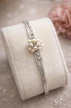 14K Witgouden Armband met Parel en Diamanten, Sieraden, Tassen en Uiterlijk, Armbanden, Wit, Ophalen of Verzenden, Zo goed als nieuw