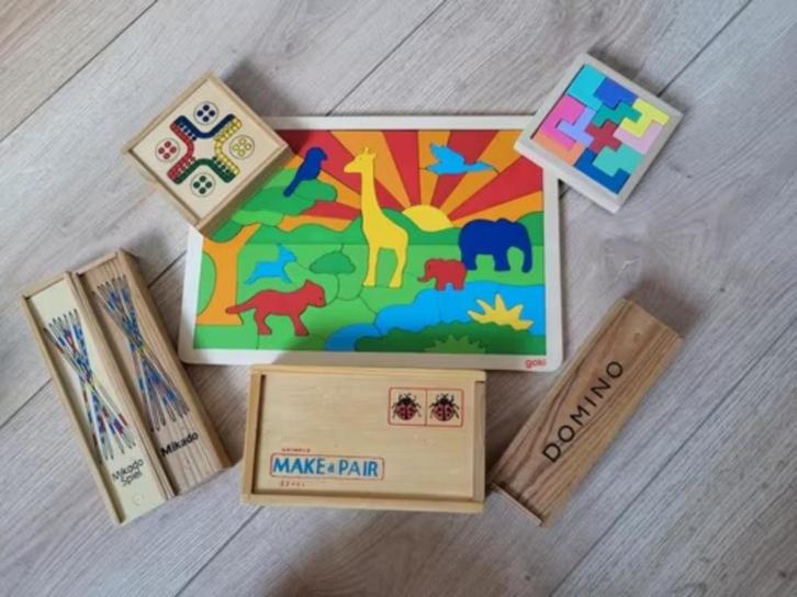 Complete set houten spelletjes – duurzaam speelplezier, Kinderen en Baby's, Speelgoed | Houten speelgoed, Zo goed als nieuw, Overige typen