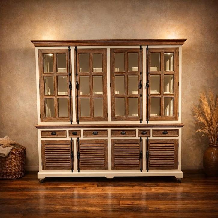 Louvre wit landelijke buffetkast xxl vitrinekast winkelkast, Huis en Inrichting, Kasten | Buffetkasten, Zo goed als nieuw, 200 cm of meer