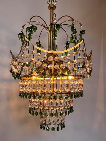 Set van 2 murano druiven druif hanglampen groen met kristal