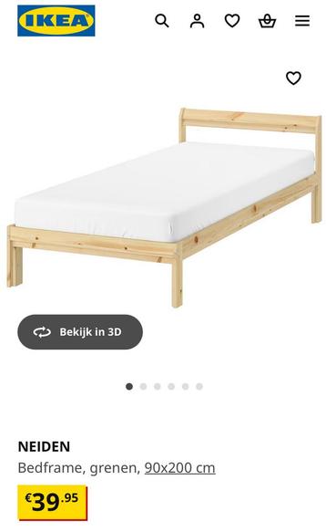 IKEA bedframe + lattenbodem + matras (90x200 cm - afbeelding 1