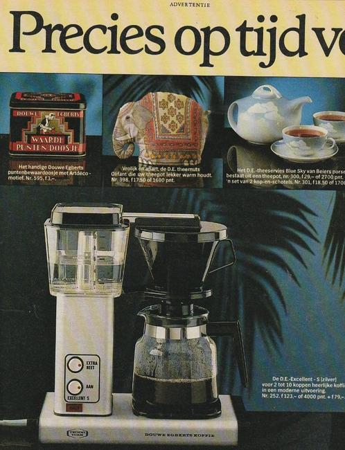 Retro reclame 1984 Douwe Egberts koffiezetter blik servies, Verzamelen, Retro, Overige typen, Verzenden