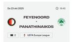 2x Feyenoord - Panathinaikos, Tickets en Kaartjes, Sport | Voetbal, Losse kaart, Twee personen, Oktober, Europa of Champions League