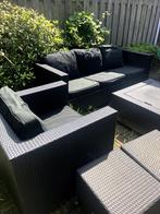 Tuinset (bank, 2 stoelen, granieten tafel, opbergkist), Tuin en Terras, Tuinset, Kunststof, Bank, Gebruikt