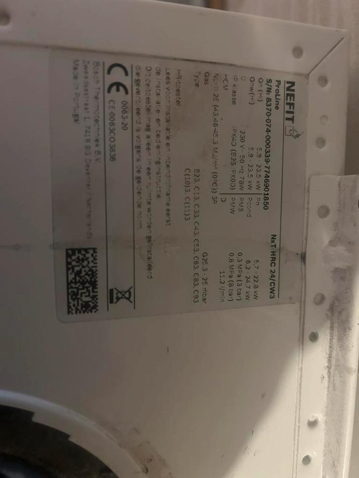 Nefit Proline HRC 24 incl. toebehoren, Doe-het-zelf en Verbouw, Verwarming en Radiatoren, Gebruikt, Cv-ketel of Combi-ketel, 800 watt of meer