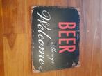 oud wandbord metaal bier welcome, Ophalen of Verzenden, Gebruikt, Reclamebord