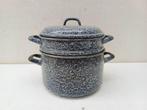 Emaille Donker grijs gewolkte steelpan 39812, Antiek en Kunst, Ophalen of Verzenden