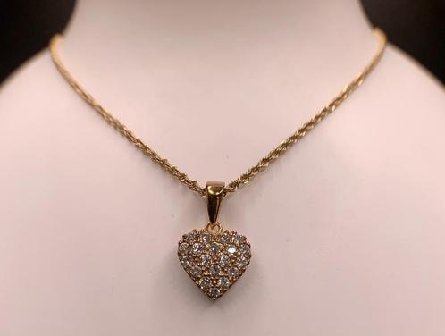 14 k gouden hanger met zirkonia’s. Massief goud hartje, Sieraden, Tassen en Uiterlijk, Antieke sieraden, Hanger, Goud, Met edelsteen