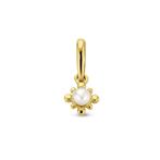 Gouden mini bloemhangertje met pareltje - 14 karaat goud, Nieuw, Ophalen of Verzenden, Bloem of Plant, Goud