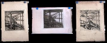 Etsen (3x) Geschut Oorlogsschip Ets in 3 staten beschikbaar voor biedingen