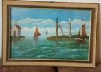Olieverf op hout haven monding Volendam, Antiek en Kunst, Kunst | Schilderijen | Klassiek, Ophalen