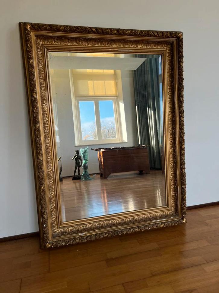 Grote Franse Louis-Philippe facet kwikspiegel, ca. 1840-60, Antiek en Kunst, Antiek | Spiegels, 100 tot 150 cm, 150 tot 200 cm