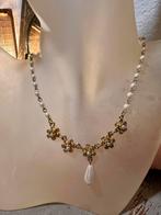 Vintage goudkleurige parelketting ketting costume jewelry, Sieraden, Tassen en Uiterlijk, Antieke sieraden, Ophalen of Verzenden