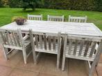 Teak tuintafel en 6 stoelen., Ophalen, Gebruikt, 6 zitplaatsen, Teakhout