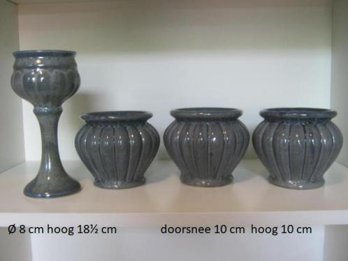 bloempotjes, potjes met ribbels, pot blauw grijs, Huis en Inrichting, Woonaccessoires | Overige, Zo goed als nieuw, Ophalen of Verzenden