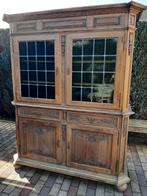 Antieke eiken buffet/servies kast, Huis en Inrichting, Kasten | Dressoirs, Ophalen, Zo goed als nieuw, 25 tot 50 cm, Glas