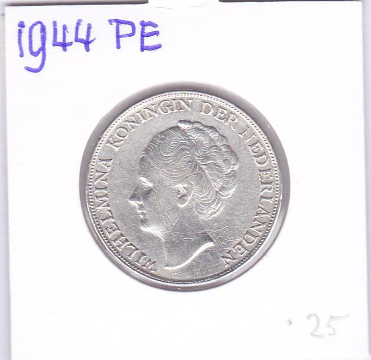 1 gulden 1944PE voor 25 euro***, Postzegels en Munten, Munten | Nederland, Losse munt, 1 gulden, Koningin Juliana, Zilver, Ophalen of Verzenden
