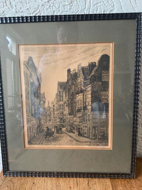 Antieke Ets Bagijnenstraat Rotterdam Eug. Rensburg, Antiek en Kunst, Kunst | Etsen en Gravures, Ophalen of Verzenden