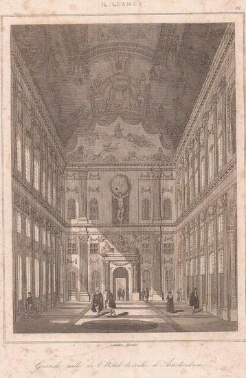 Grande salle de l'Hotel de ville d'Amsterdam 1844 Staalgravu beschikbaar voor biedingen