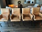 4 leren eetkamerstoelen ( Munstering ), Gebruikt, Bruin, Leer, Ophalen of Verzenden
