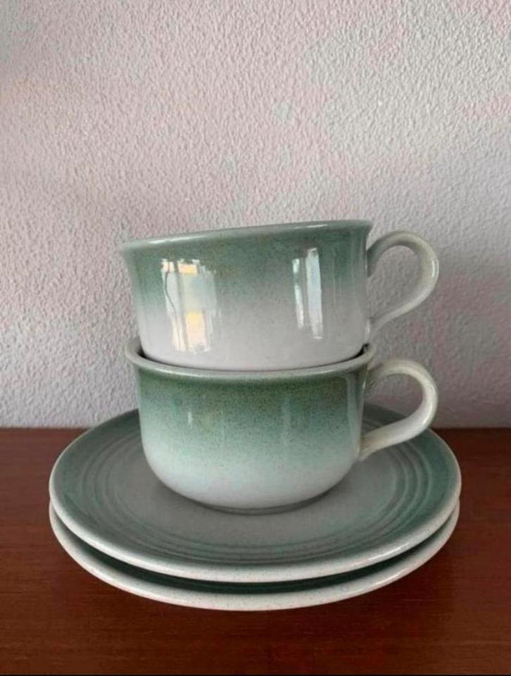 Höganäs keramik stoneware Sweden Park kop en schotel  (4), Antiek en Kunst, Antiek | Servies los, Verzenden