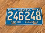 Canadees nummerbord / kentekenplaat British Columbia 1969, Verzamelen, Overige Verzamelen, Ophalen of Verzenden, Gebruikt