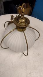 Vintage hanglamp geribbeld melkglas in kooi, Ophalen