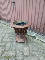 Vintage Houten Bloempot met Koperen Schaal, Ophalen