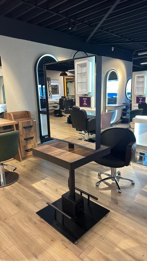 kaptafel eiland 2 zijdig hout spiegel knip eiland wieltjes, Huis en Inrichting, Woonaccessoires | Spiegels, Nieuw, 75 tot 100 cm