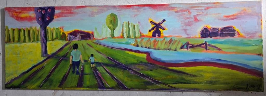 Schilderij: Landschap tafereel, Ophalen of Verzenden