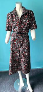 Vintage jaren 70 jurk grijs/rood/zwart maat 42, Overige kleuren, Verzenden, Maat 42/44 (L), Vintage